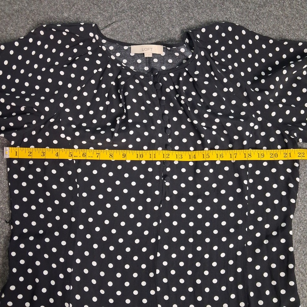 Loft Polka Dot Maxi Dress Black White Long Sleeve Button Front Waist Tie sz 8 - Picture 5 of 12